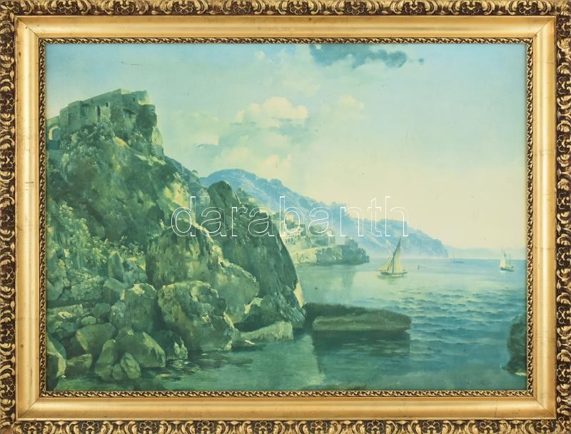 Dekoratív, nagyméretű fa képkeret nyomattal, belső méret: 58,5x79,5 cm