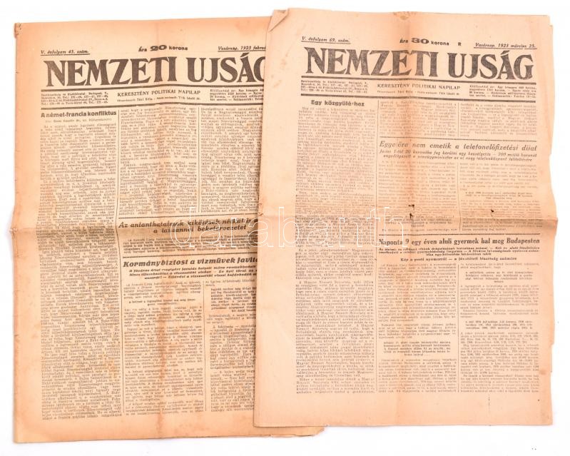 1923 A Nemzeti Újság keresztény politikai napilap 2 db száma