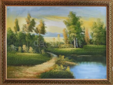 Jelzés nélkül: Vízparti táj. Olaj, vászon. Dekoratív fa keretben. 90x120 cm