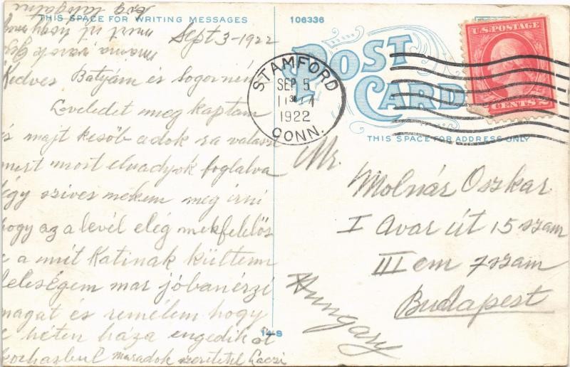 1922 Stamford (Connecticut), Atlantic Square, autobuses and automobiles, American flag (EB) - Image 2