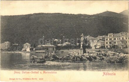 Abbazia, Opatija; Neues Slatina-Seebad u. Marienstatue / beach, statue (EK)