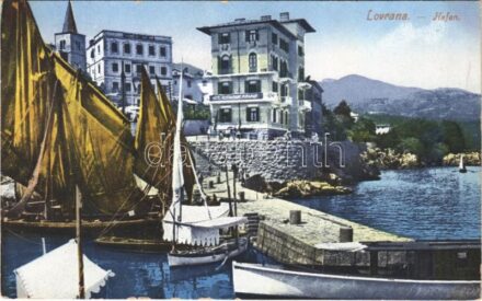 Lovran, Laurana, Lovrana; Hafen / port, boats, Hotel Restaurant Miramar (fl)