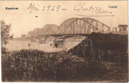 1919 Komárom, Komárno; Vashíd. Vasúti Levelezőlapárusítás 9201. / bridge