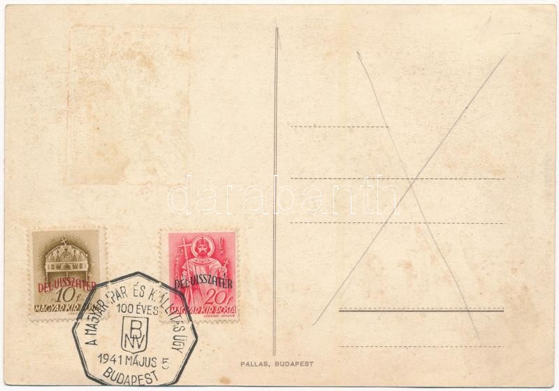 Délvidék visszatér! / Hungarian irredenta propaganda s: Németh N. + '1941 100 éves a Magyar Ipar és Kiállításügy Budapest' So. Stpl. (ázott sarok / wet corner) - Image 2