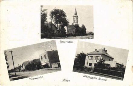 1940 Bátyú, Batyovo, Batovo, Batiovo; utca, Cikta üzlet, református templom, közjegyzői hivatal / street view, shop, Calvinist church, notary office (EK)