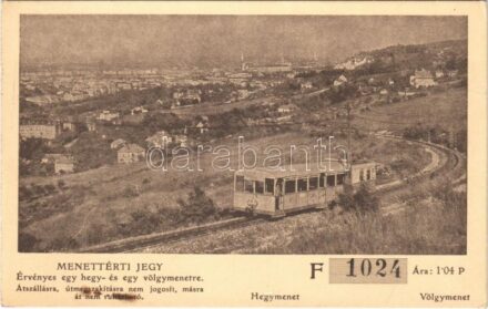 Budapest XII. Svábhegy, Fogaskerekű Villamos Vasút, egyben 1,04 pengős menettérti jegy