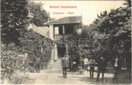 Szentendre, Szanatórium üdülő. Lichtenstein Miksa + hármaslyukasztású bélyeg