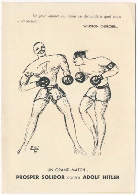 Und Grand Match: Prosper Solidor contre Adolf Hitler. Edité par les 'Braves Gens de France' Eragny / A nagy meccs. Második világháborús francia Hitler-ellenes propaganda / WWII French anti-Hitler propaganda s: Dixi