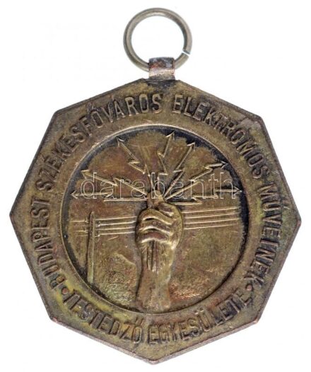 ~1930. 'Budapest Székesfőváros Elektromos Műveinek Testedző Egyesülete / Versenydíj' Br díjérem (37x36mm) T:2