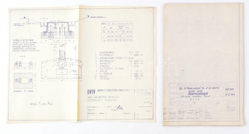 cca 1970-1980 Budapest XX. ker. pesterzsébeti lakótelep út és közmű kivételi terve, valamint egy kerti csap öntözőhálózati terve