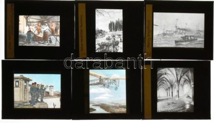 cca 1920 Törökországot ábrázoló üvegdiák, 22 db, benne épületek és város képek, háborús képek, vallási képek...stb, egy repedttel, 10x8 cm