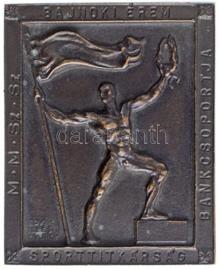 Edvi Illés György (1911-1991) 1948. 'M.M.SZ.SZ. - Bankcsoportja - Bajnoki érem - Sporttitkárság' egyoldalas Br díjplakett, hátoldalán gravírozva (51x63mm) T:2