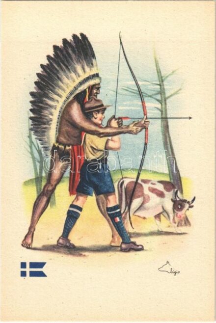 1924 Copenhagen, Cserkész Világ Jamboree: dán cserkész indiánnal. Olasz kiadás / Scout Jamboree: Danish scout. ASCI Commissariato Regionale Lombardo - Italian edition s: Bigio