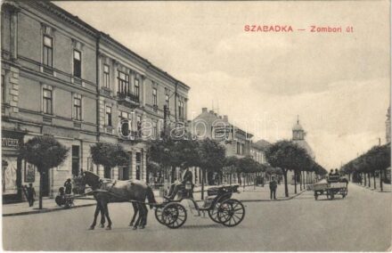 1911 Szabadka, Subotica; Zombori út, lovashintó, Kőfaragó és Márványipari rt. sírkőraktára és kőfaragó telepe / street, tombstone warehouse and stone carving plant