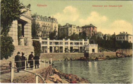 1910 Abbazia, Opatija; Südstrand und Arkaden Café (fl)