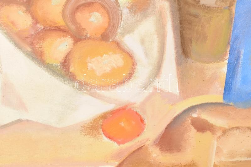 Baska József (1935-2017): Csendélet. Olaj, vászon, jelzett. Hátoldalán Képcsarnok Vállalat címkéjével. Üvegezett keretben. 60x80 cm - Image 3