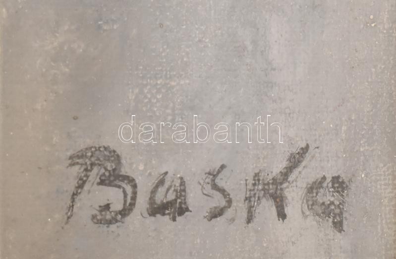 Baska József (1935-2017): Csendélet. Olaj, vászon, jelzett. Hátoldalán Képcsarnok Vállalat címkéjével. Üvegezett keretben. 60x80 cm - Image 4