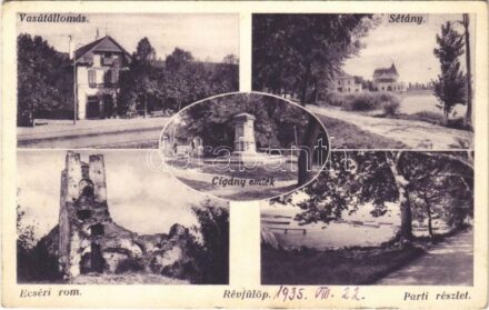 Révfülöp, Kővágóörs-Révfülöp vasútállomás, Cigány Károly emlékmű, sétány, part, Ecséri templomrom (EK)