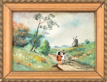 Erdődy Viktor 27 jelzéssel: Hazafelé. Olaj, vászon. Kissé sérült keretben. 25,5x35 cm