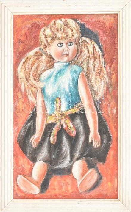 Katymári Krizsán Antal (1916-1996): Játékbaba. Olaj, farost. Jelzés nélkül. Fa keretben. 45×26 cm