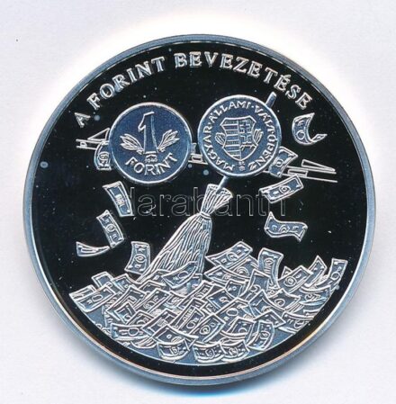 DN 'A magyar pénz krónikája - A forint bevezetése' Ag emlékérem (20g/0.999/38,61mm) T:PP fo.