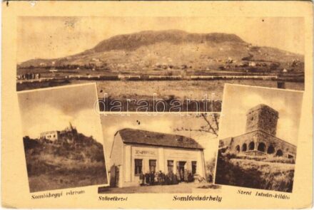 1950 Somlóvásárhely, Somlóhegyi várrom, Szent István kilátó, Szövetkezet üzlete (ragasztónyom / glue mark)
