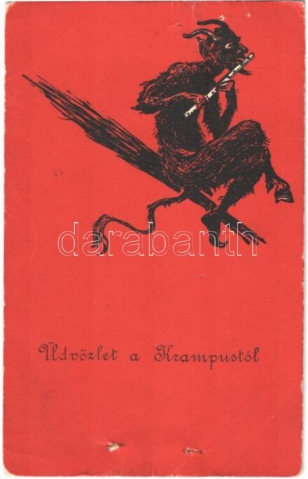 Üdvözlet a Krampusztól / Krampus with flute. C.H.W. VIII/2. 2494-9. (lyukak / holes)