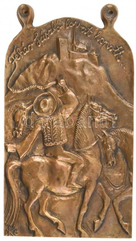 Kő Pál (1941-2020): Fehér László lovat lopott. Bronz plasztika. Jelzett, 32x18 cm