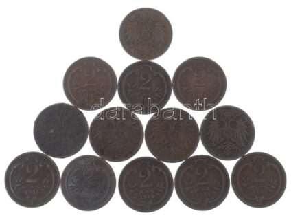 Ausztria 1897-1914. 2h Br (13db) T:2-3 Austria 1897-1914. 2 Heller Br (13pcs) C:XF-F Krause KM#2801