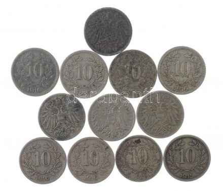 Ausztria 1915-1916. 10h Cu-Ni (12db) T:2-3 Ausztria 1915-1916. 10 Heller Cu-Ni (12pcs) C:XF-F Krause KM#2822, KM#2825