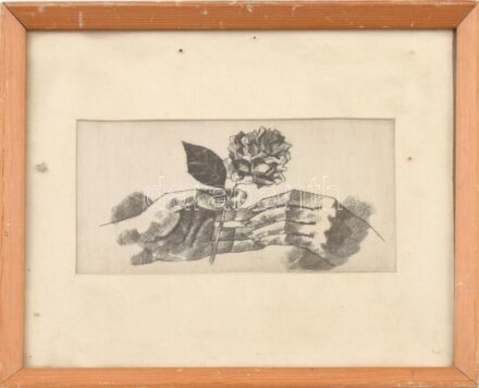 Jelzés nélkül: Rózsa. Rézkarc, szövet. Üvegezett fa keretben. 8x16 cm