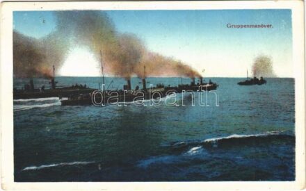 1915 Gruppenmanöver. K.u.K. Kriegsmarine / Osztrák-Magyar Haditengerészet hajói manőver közben / WWI Austro-Hungarian Navy Fleet during maneuver. G. C. Pola 1912/13.