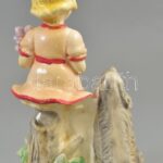 Lányka kutyával. Festett gipsz figura. Kopással. 24 cm - Image 2