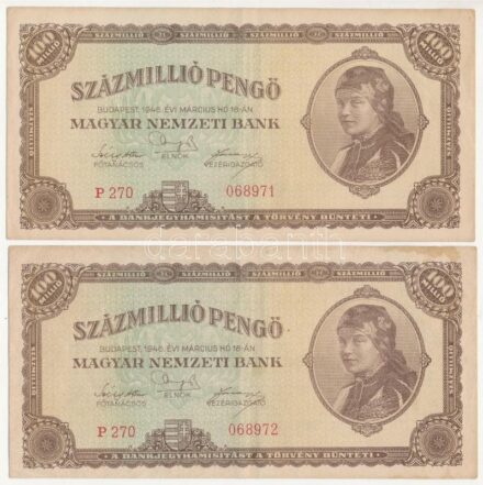 1946. 100.000.000P (2x) sorszámkövetők T:III Adamo P27