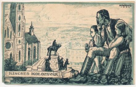 1938 Kincses Kolozsvár. Lesz még kikelet Kolozsvár felett. Kiadja a Magyar Nemzeti Szövetség / Hungarian irredenta propaganda, Mathias Rex statue in Cluj s: Márton L. (vágott / cut)