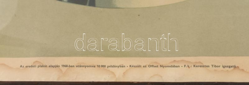 Merci! Az eredeti plakát untánnyomása 1968-ból, Offset-nyomda, papír, lap alja foltos, üvegezett fa képkeretben, 89,5x65 cm - Image 3