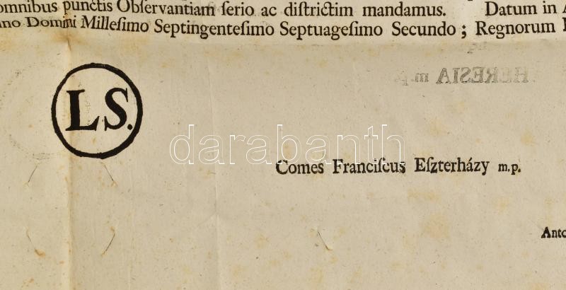 1772 Mária Terézia rendeletének latin nyelvű hirdetménye, hajtva - Image 3