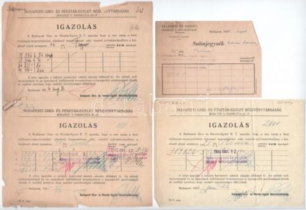 1945-1946. 'Budapesti Giro- és Pénztár-Egylet Részvénytársaság' 6db-os igazolás és számjegyzék tétele