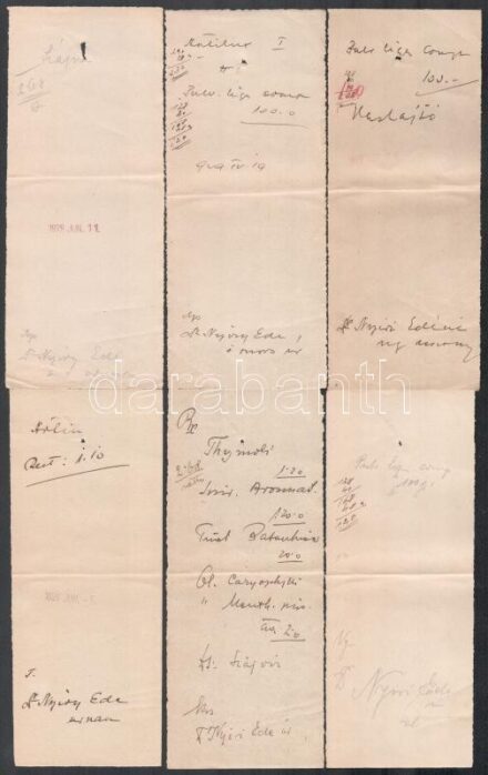 cca 1929 6 db kézzel írt orvosi recept, hajtásnyommal, lap tetején lyukkal, egyik sérült