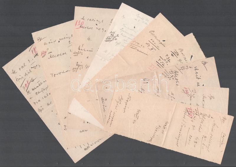 cca 1929 9 db kézzel írt orvosi recept, hajtásnyommal, lap tetején lyukkal