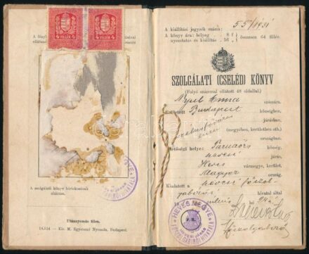 1931 Szolgálati (cseléd) könyv, fotó hiányzik