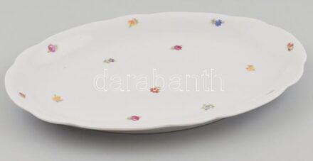 Zsolnay virág mintás húsos tál, porcelán, jelzett, matricás, karcos h: 35,5 cm