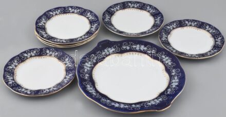 Zsolnay Pompadour III. süteményes készlet, matricás, jelzett, apró mázhiba, d:21,5 cm, d:29,5 cm