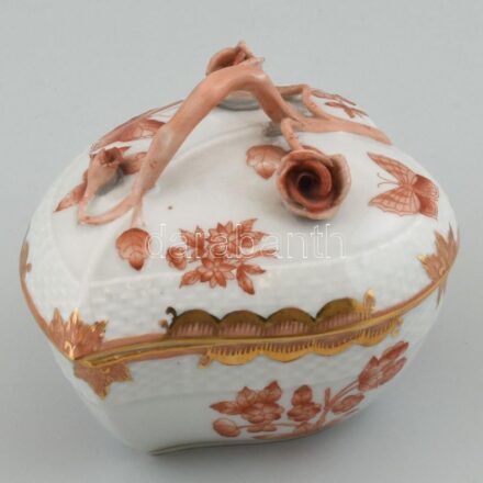 Herendi Terus Rust (TSHH) bonboniere, kézzel festett, jelzett, kopott aranyozással , javított 12x9,5 cm