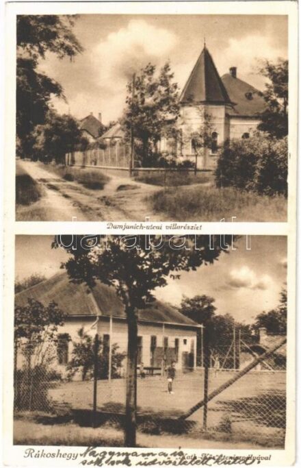 1936 Budapest XVII. Rákoshegy, Damjanich utcai villa, Katolikus Kör és teniszpálya. Varga Edith kiadása
