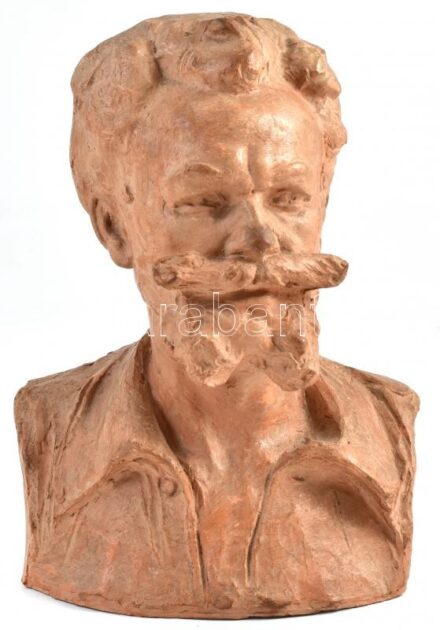 Istók János (1873-1972). Munkácsy Mihály mellszobra.. Terrakotta. Jelzett. m: 21 cm