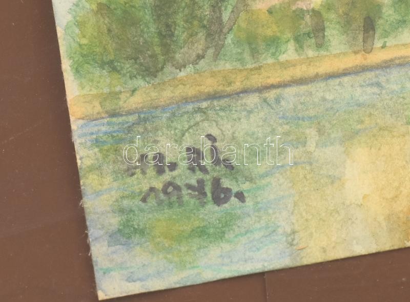 HI.RI. 1976 jelzéssel: Vajdahunyad vára, Városliget. Akvarell, ceruza, papír. Üvegezett, sérült fa keretben. 20x28,5 cm - Image 3