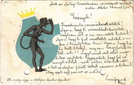 1900 Az ördög vigye a látképes levelezőlapokat! / Krampus. litho (lyukasztott / punched holes)