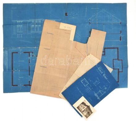 cca 1930 Nagyvárad, dr. Urszinyi József táblabíró házának tervei (4 db) és a kész ház fotója (Schübert uica 8.)
