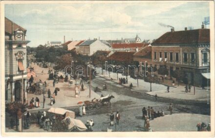 Temesvár, Timisoara; Józsefváros, Bem utca részlet a vasút felé, piac. Photobromüra No. 142. / Iosefin, street, market